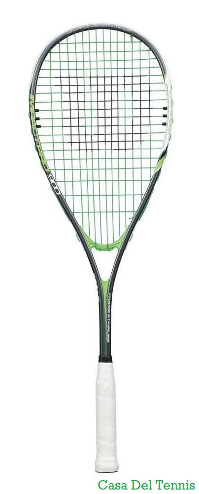 Grey and green squash racket